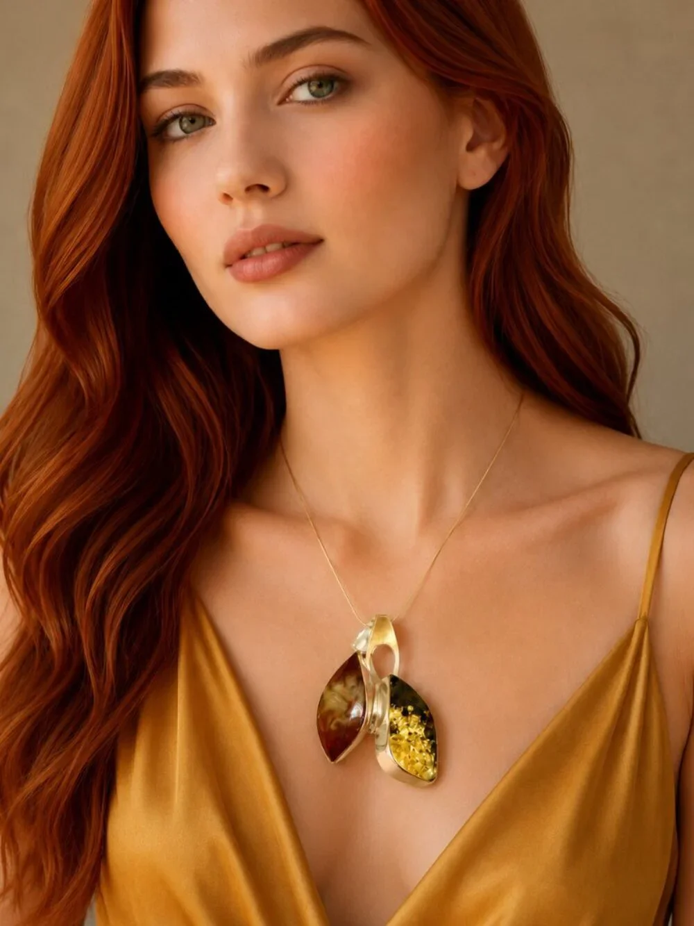 Tomosz Artszok Handmade Baltic Amber Pendant Necklace - Sterling Silver 14k Gold - Picture 2 of 6